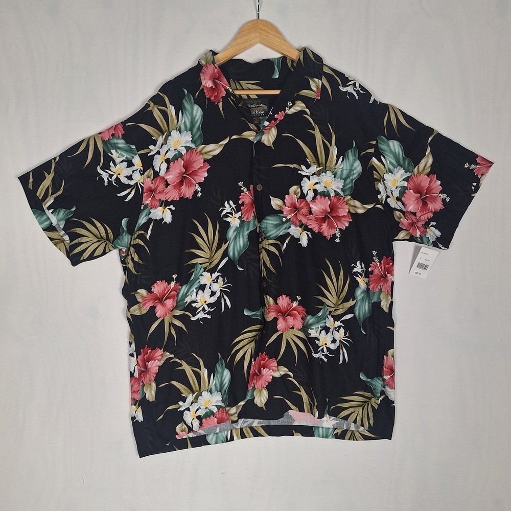 Hawaiian Reserve Tropical Hibiscus Shirt Rayon Made in Hawaii Black XL NWT
